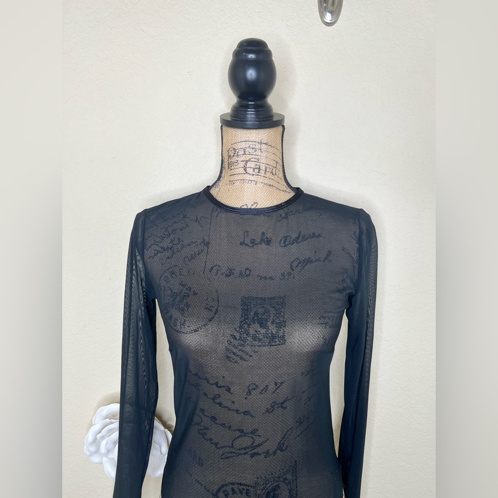 NTM: Auden Black Sheer Long Sleeve Thong Back Pullover Style Bodysuit Sz Medium - Picture 3 of 16